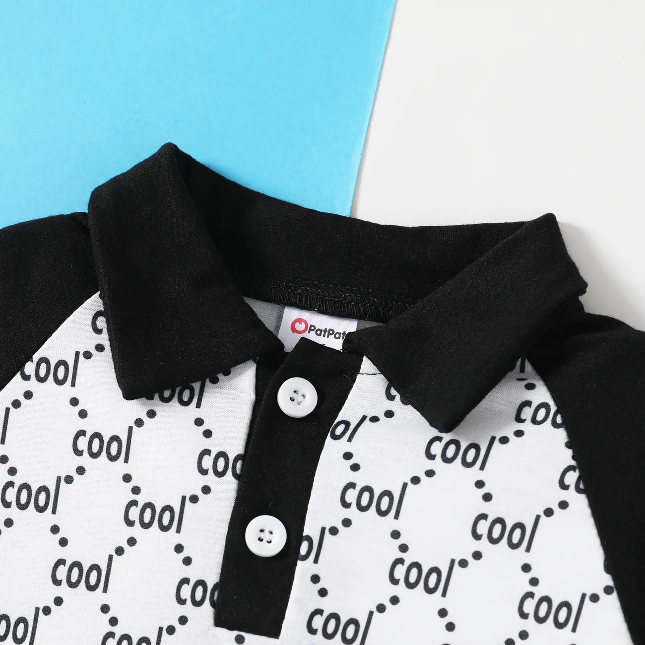 Boy's Short Sleeve Shirt and Black Shorts Set, Avant-garde Style with Shirt Collar, 2pcs Black big image 1