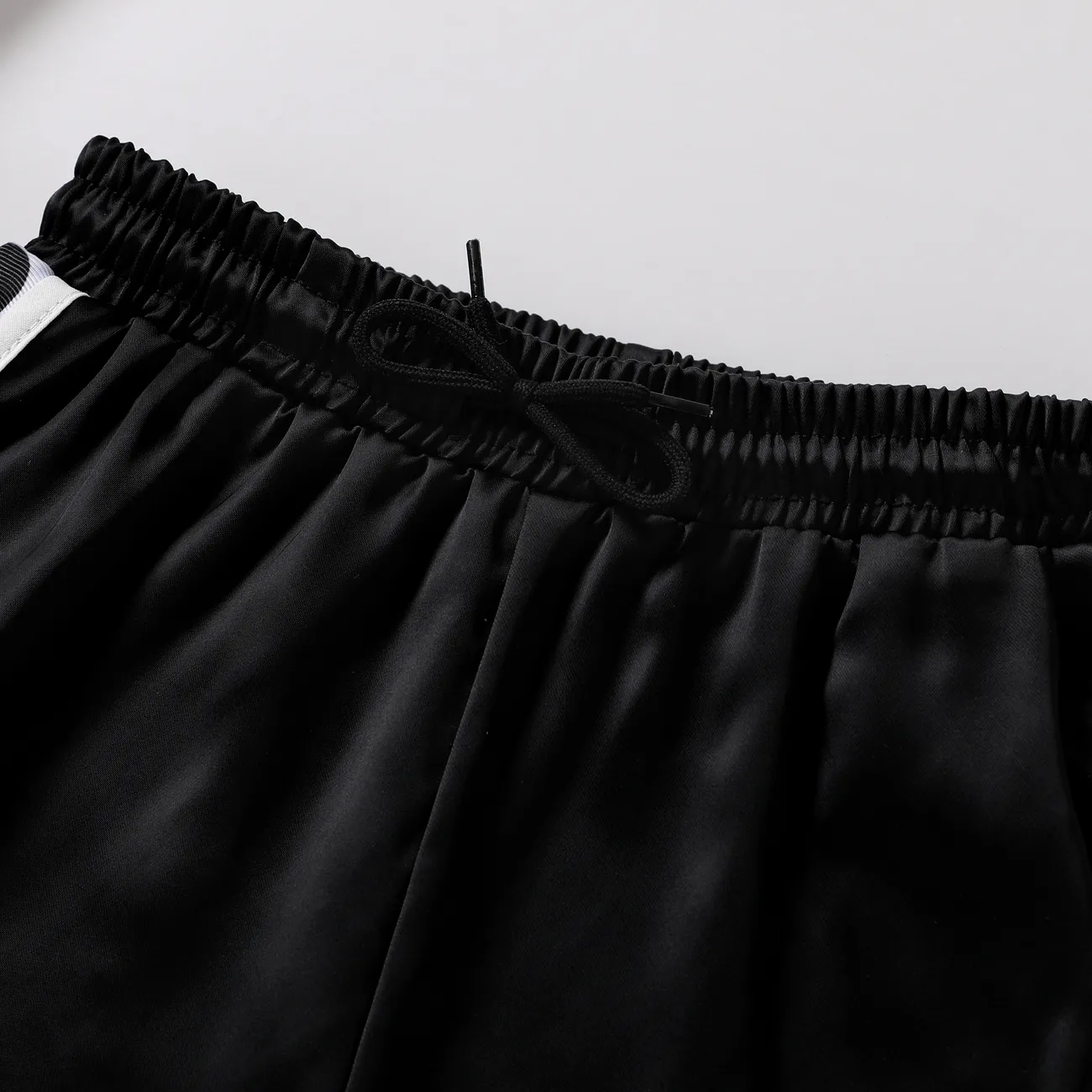 實心滌綸中性休閒褲，帶編織細節，1件套 黑色 big image 1