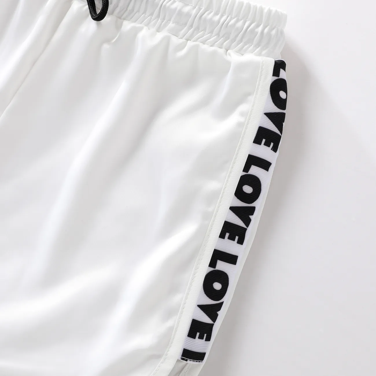 Pantalon décontracté unisexe en polyester uni avec détail de tresse, ensemble de 1 pièce Blanc big image 1
