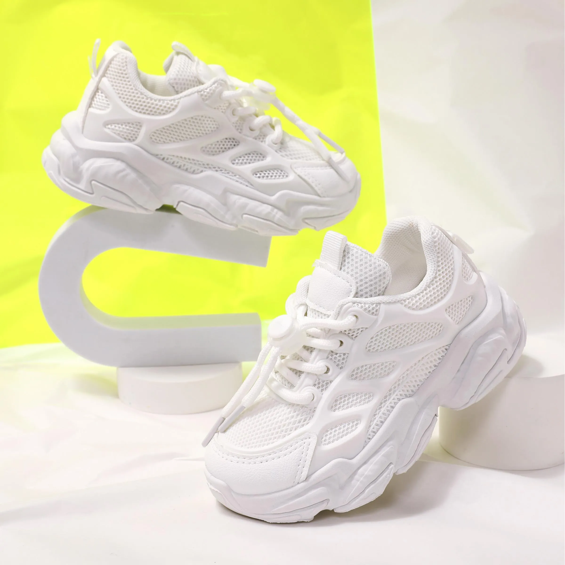 Toddler/Kids Sneakers Sporty Colorful Shoelace Basketball Shoes White