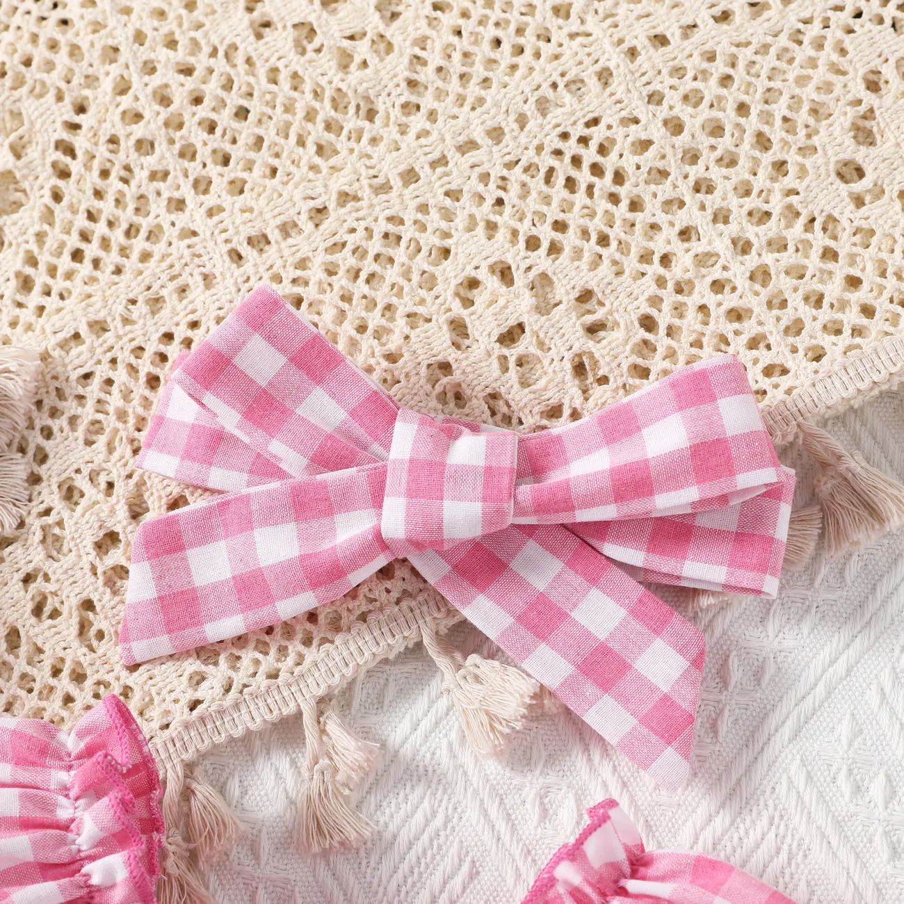 Baby Girl 2pcs Floral Pattern Puff Sleeves Ruffled Dress and Headband Set Pink big image 1