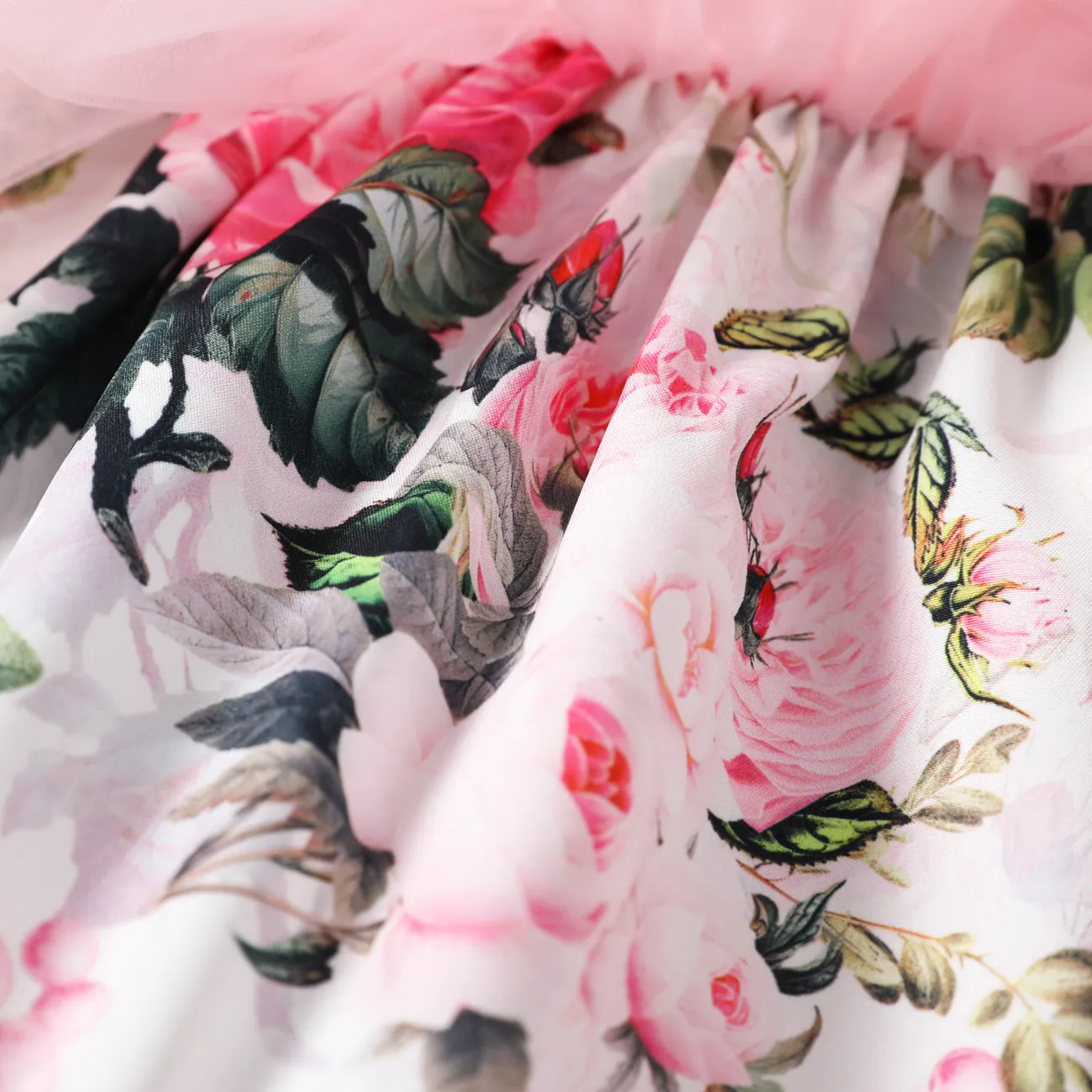 Baby Girl Lace Decor Mesh Floral Print Cami Dress Pink big image 1