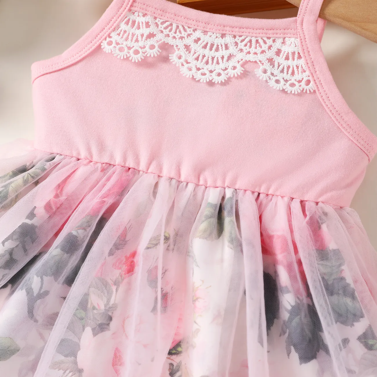 嬰兒 背心 大花 甜美 無袖 連衣裙 粉色 big image 1