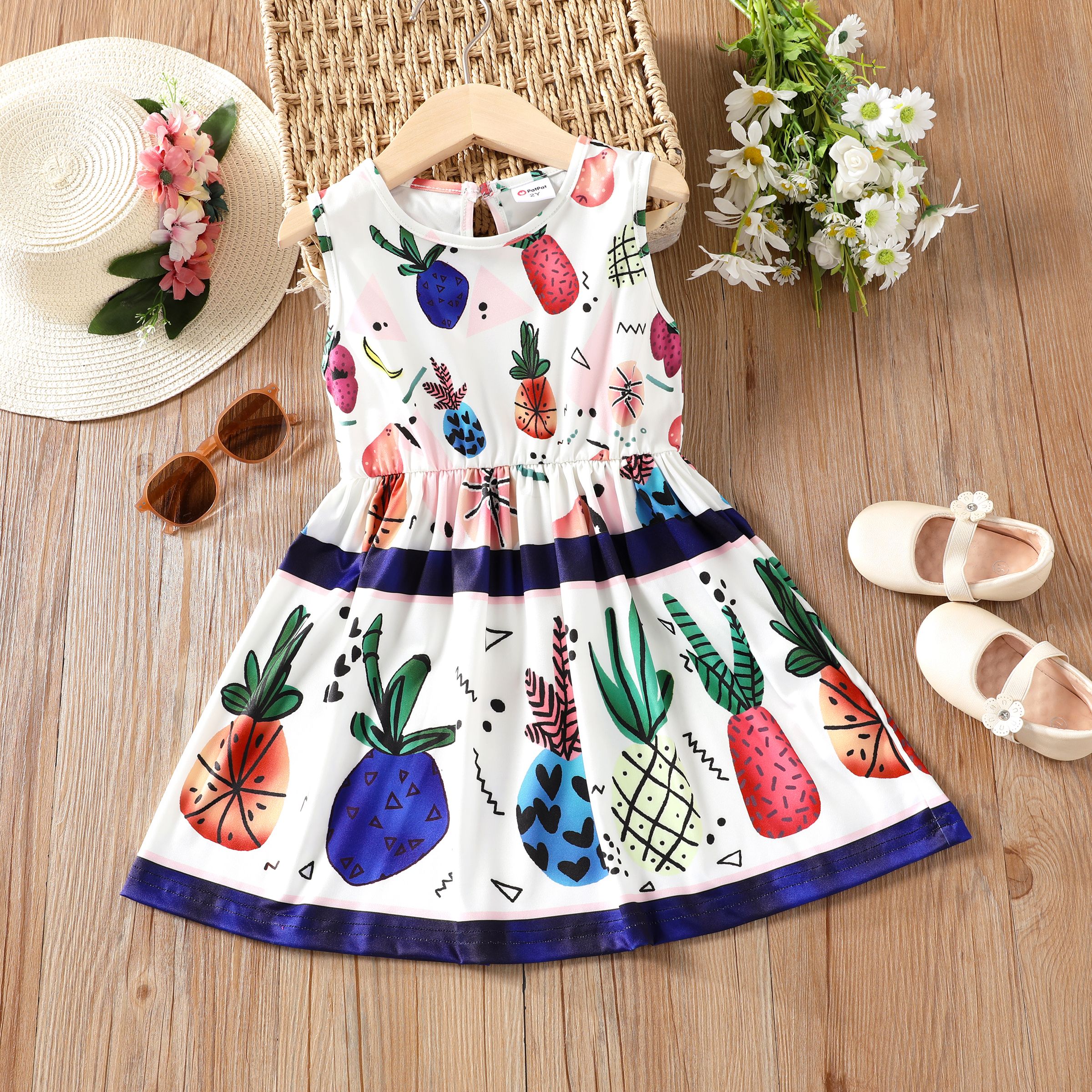 Pineapple Print Sleeveless Girls Dress - Summer Fashion for Toddlers
