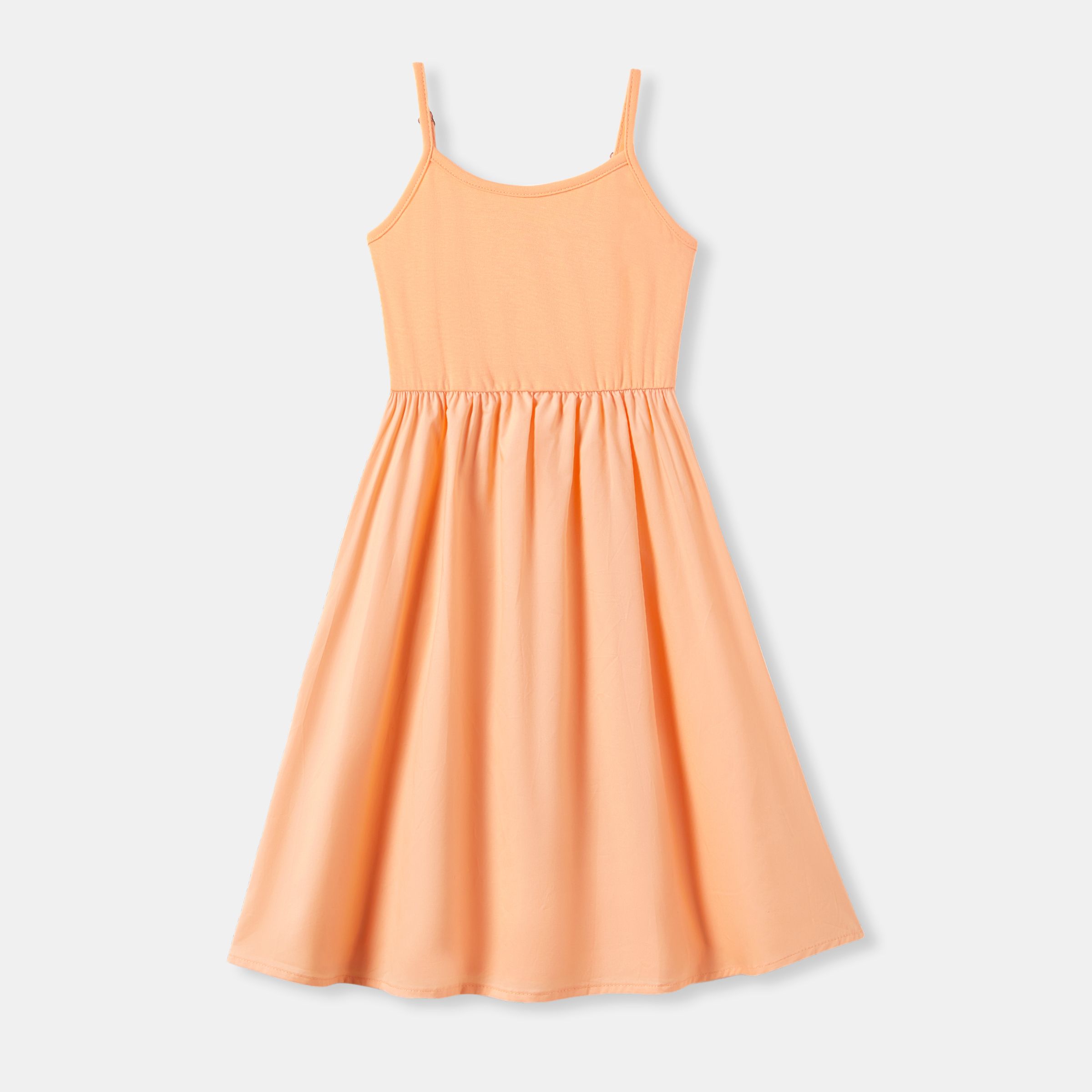 Mommy and Me Orange Cotton Sleeveless A-Line Strap Dress