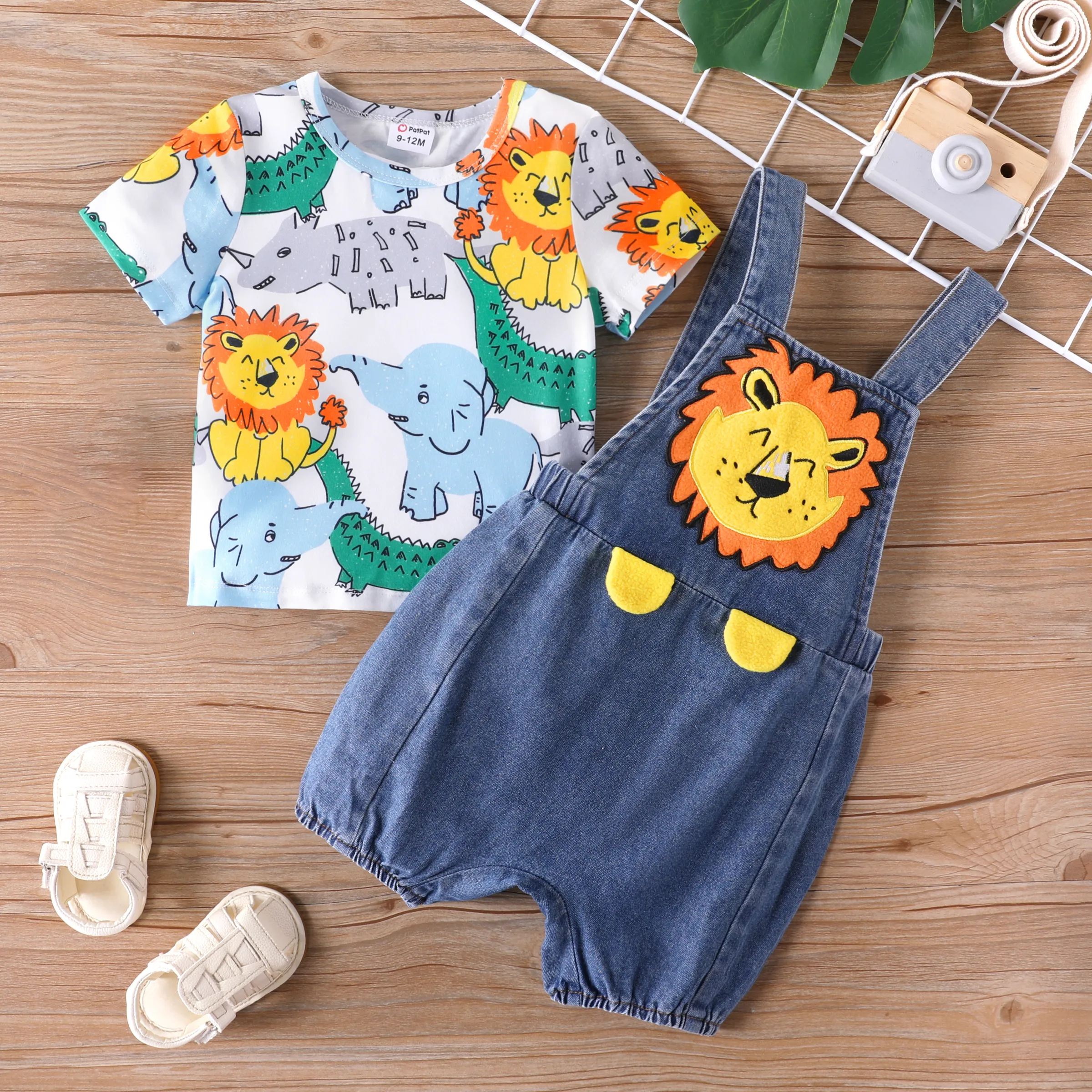 2pcs Baby Girl Imitation Denim Short-sleeve Top and Floral Print Shorts Set