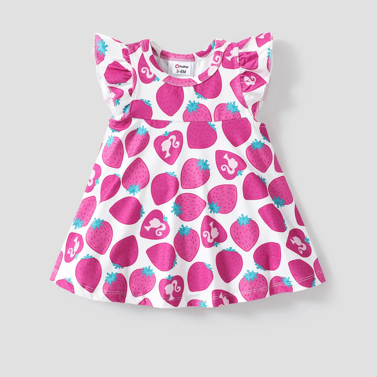 Barbie Baby/Toddler Girls 1pc Strawberry Allover Print Ruffle-sleeve Dress Roseo big image 1