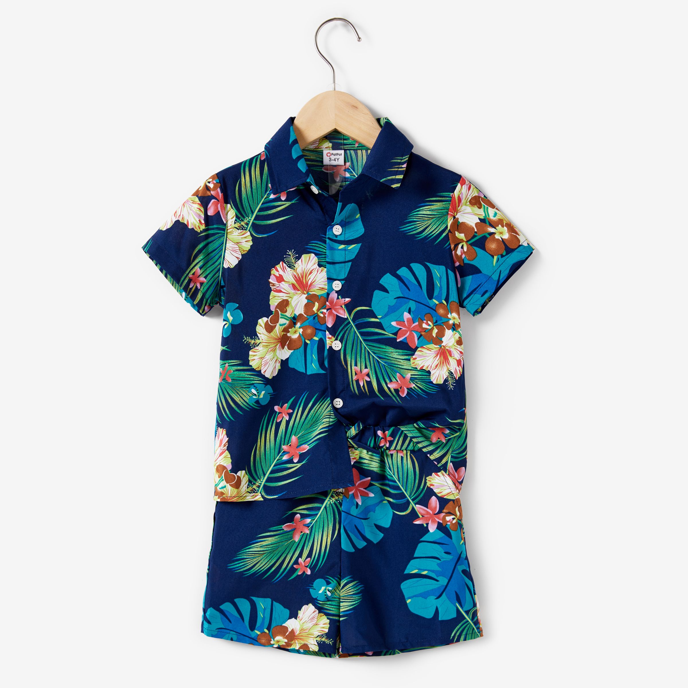 Family Matching Sets Tropical Floral Shirt and Drawstring Shorts with Pockets