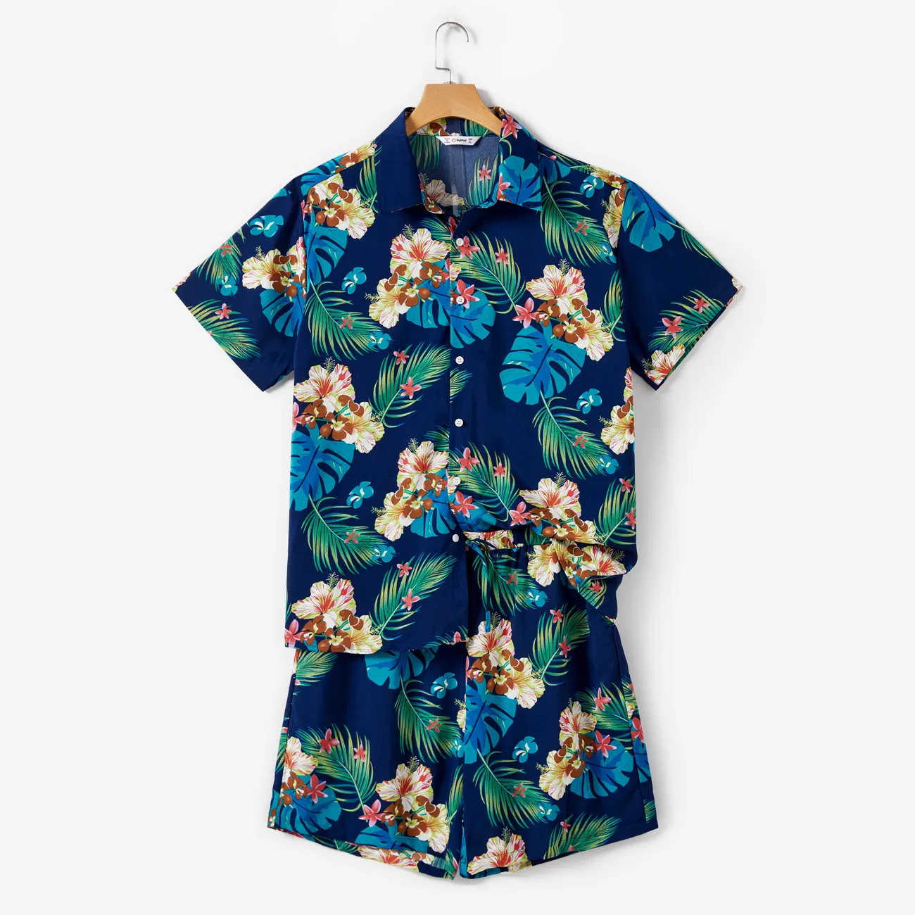 全家裝 熱帶植物花卉 短袖 親子裝 套裝 藏青 big image 1