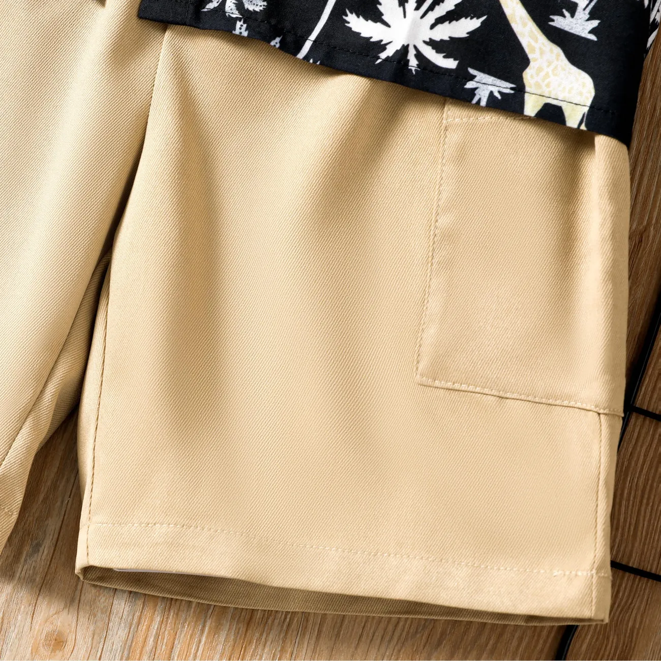 Kid Boy 2pcs Giraffe&Plants Print Shirt and Cargo Shorts Set Khaki big image 1