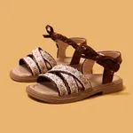 Toddler/Kid Girl Bohemia Style Floral Embellishment Bow Applique Velcro Closure Sandals  Brown