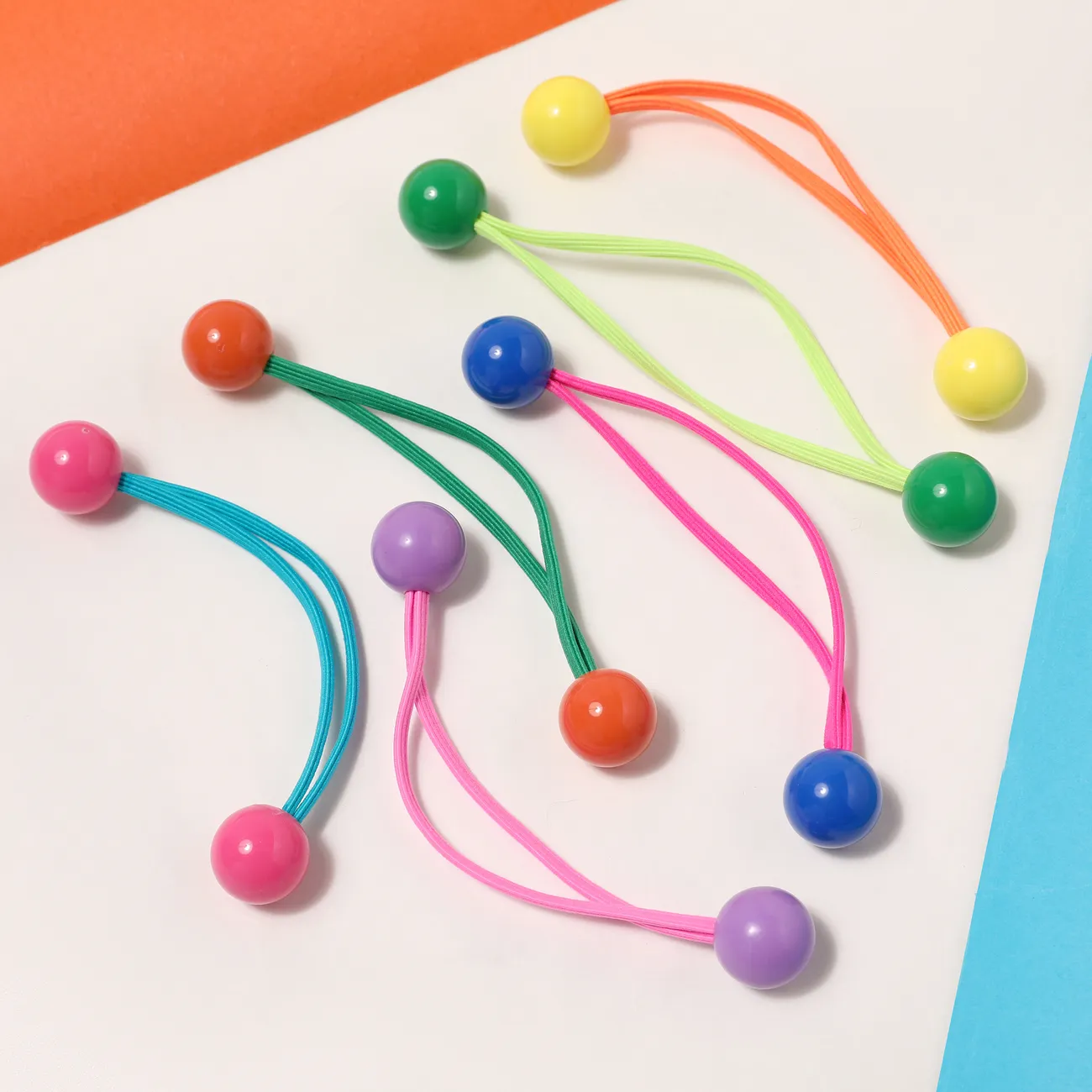 5-pack criança / crianças menina doce doce colorido longo elástico laços de cabelo Multicolorido big image 1