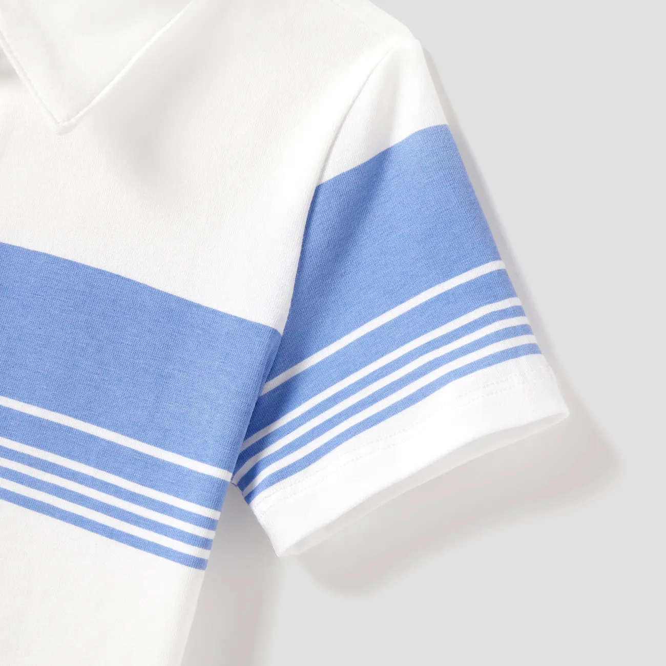 Family Matching Blue Stripe Panel Polo Shirt and Tie Neck Shirred Waist Stripe Strap Dress Sets Blue big image 1