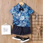Toddler Boy 2pcs Bowknot Tropical Plant Shirt and Shorts Set Tibetanblue