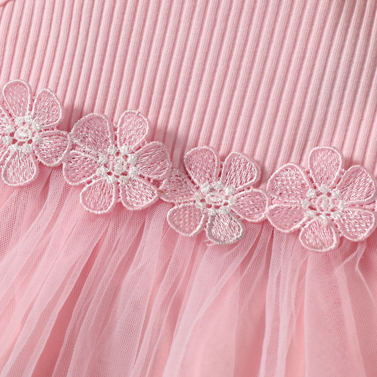 Baby Girl Floral Embroidered Mesh Cami Dress and Ruffled Shorts Set Pink big image 1