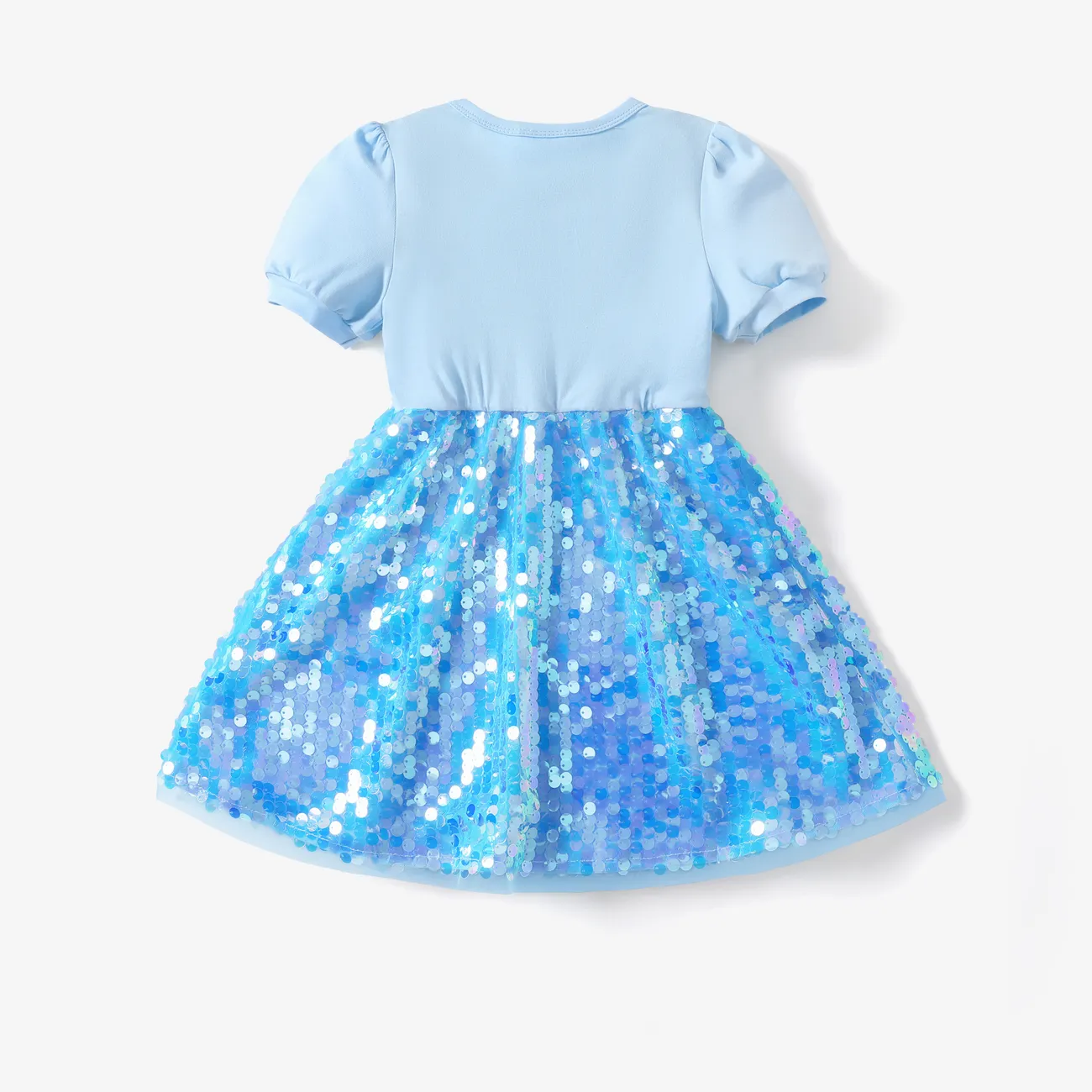Disney Frozen Toddler Girls Elsa 1pc Character Print Puff-sleeve Sequin Dress Blue big image 1