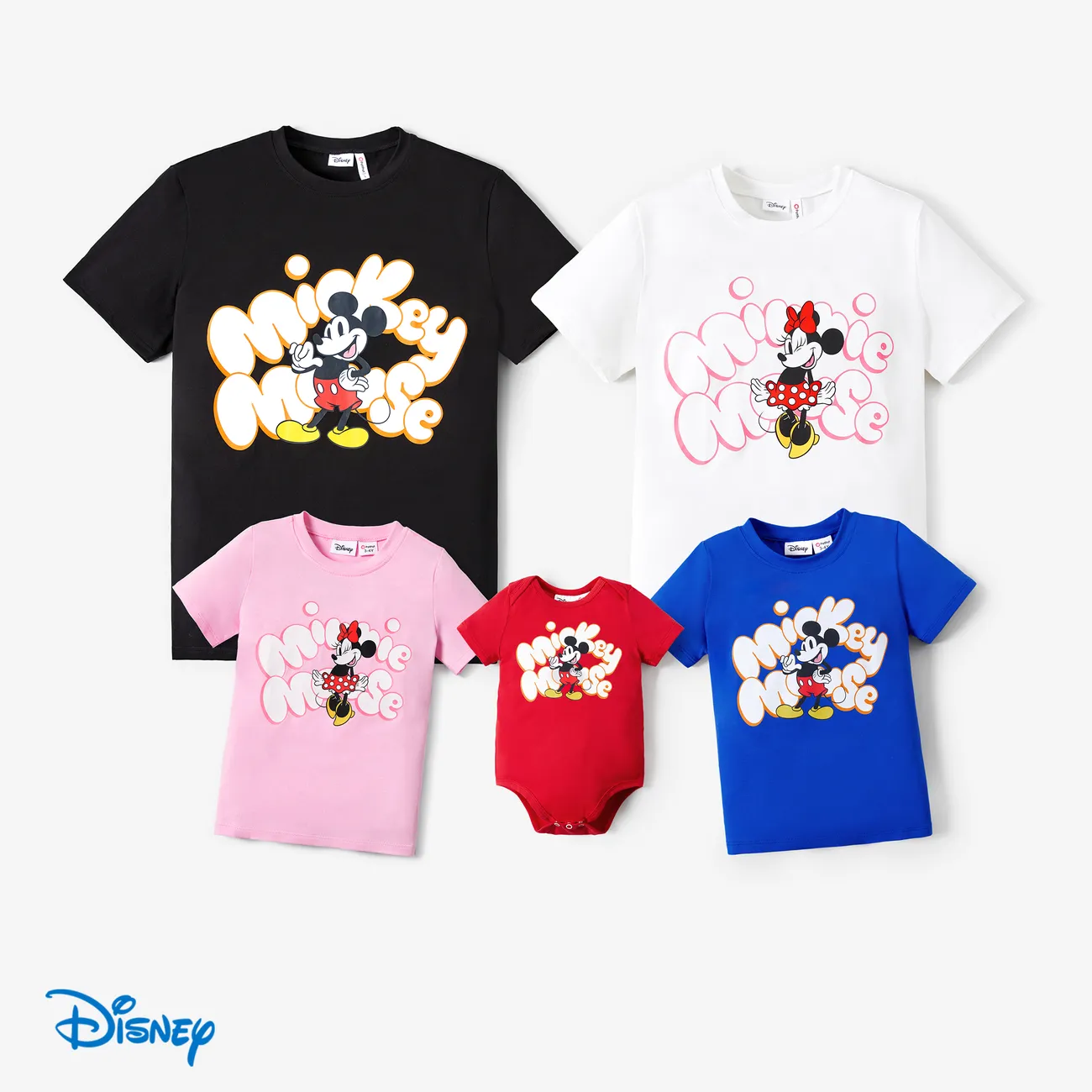 Disney Mickey and Friends Family Matching Cotton Character Striped Print T-shirt/Jumpsuit Pink big image 1