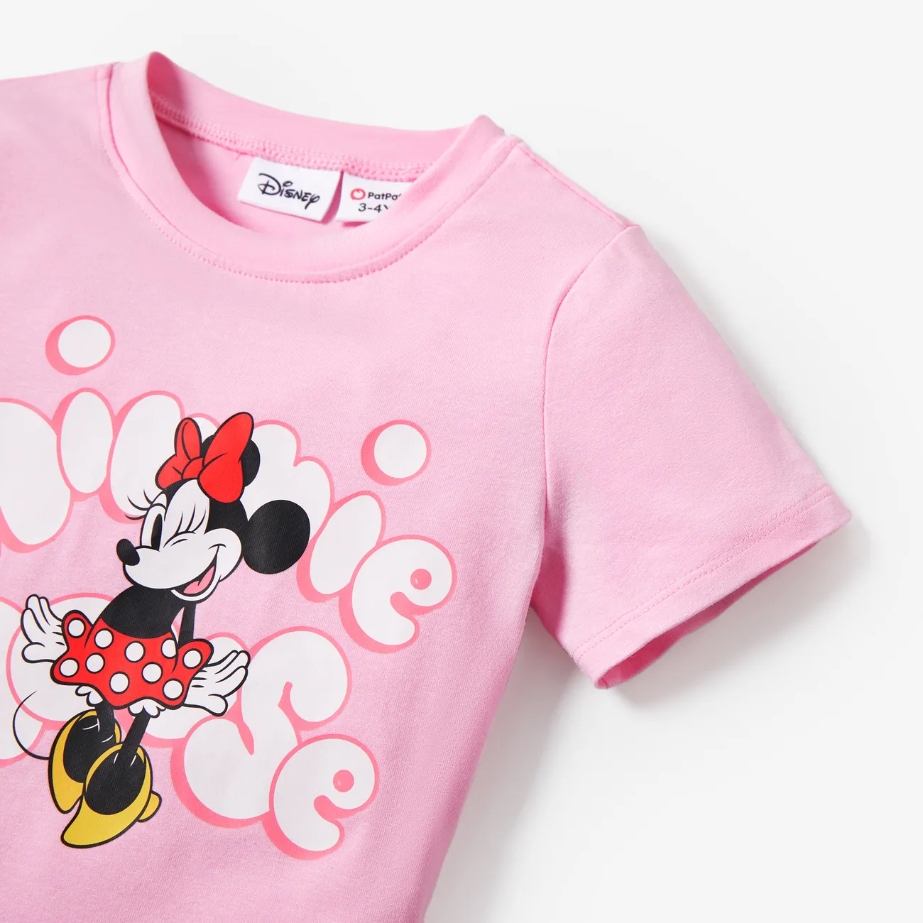 Disney Mickey and Friends Family Matching Cotton Character Striped Print T-shirt/Jumpsuit Pink big image 1