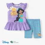 Disney Princess 2pcs Toddler Girls Naia™ Character Print Ruffled Top with Stripped Leggings Set Purple