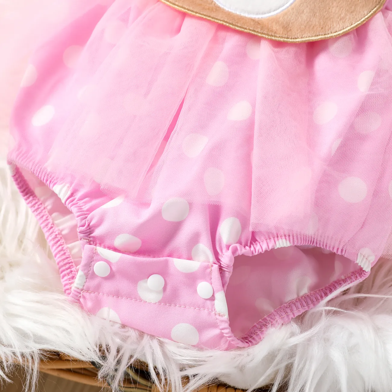 Baby Girl 2pcs Bear 3D Mesh Romper and Headband Set Pink big image 1