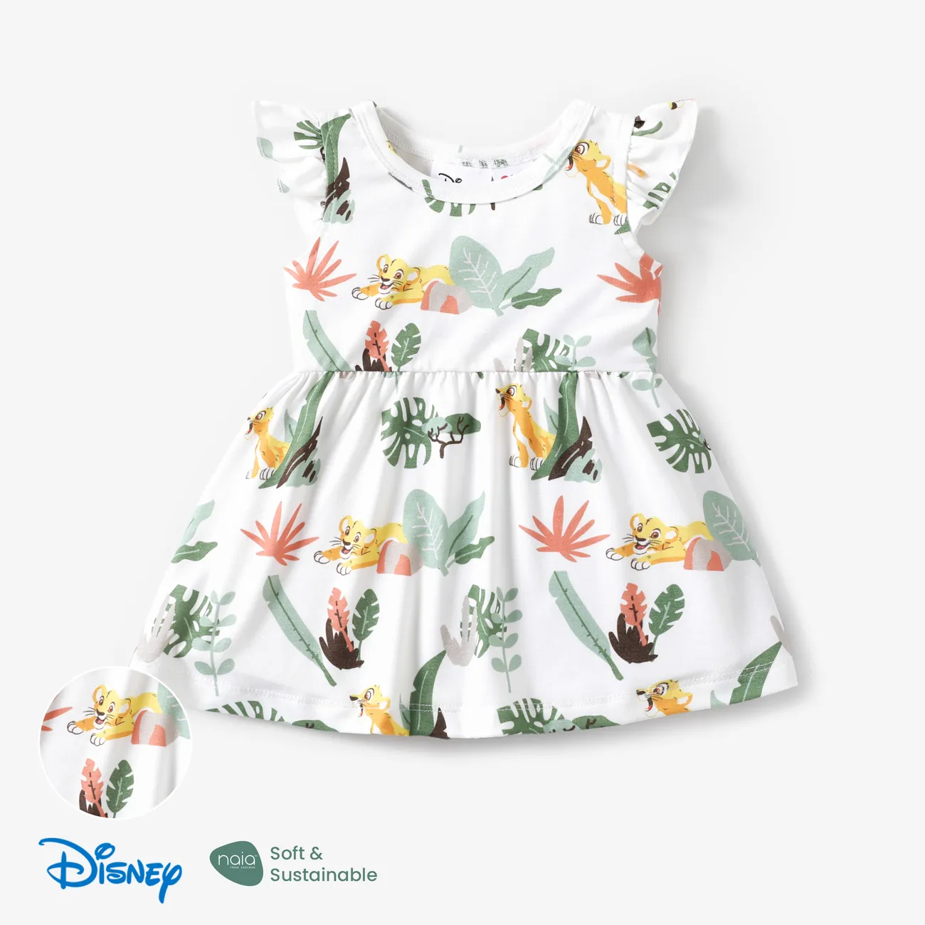 Disney Lion King Baby Girls Simba 1pc Leopard Plant Print Ruffle-sleeve Dress Green big image 1