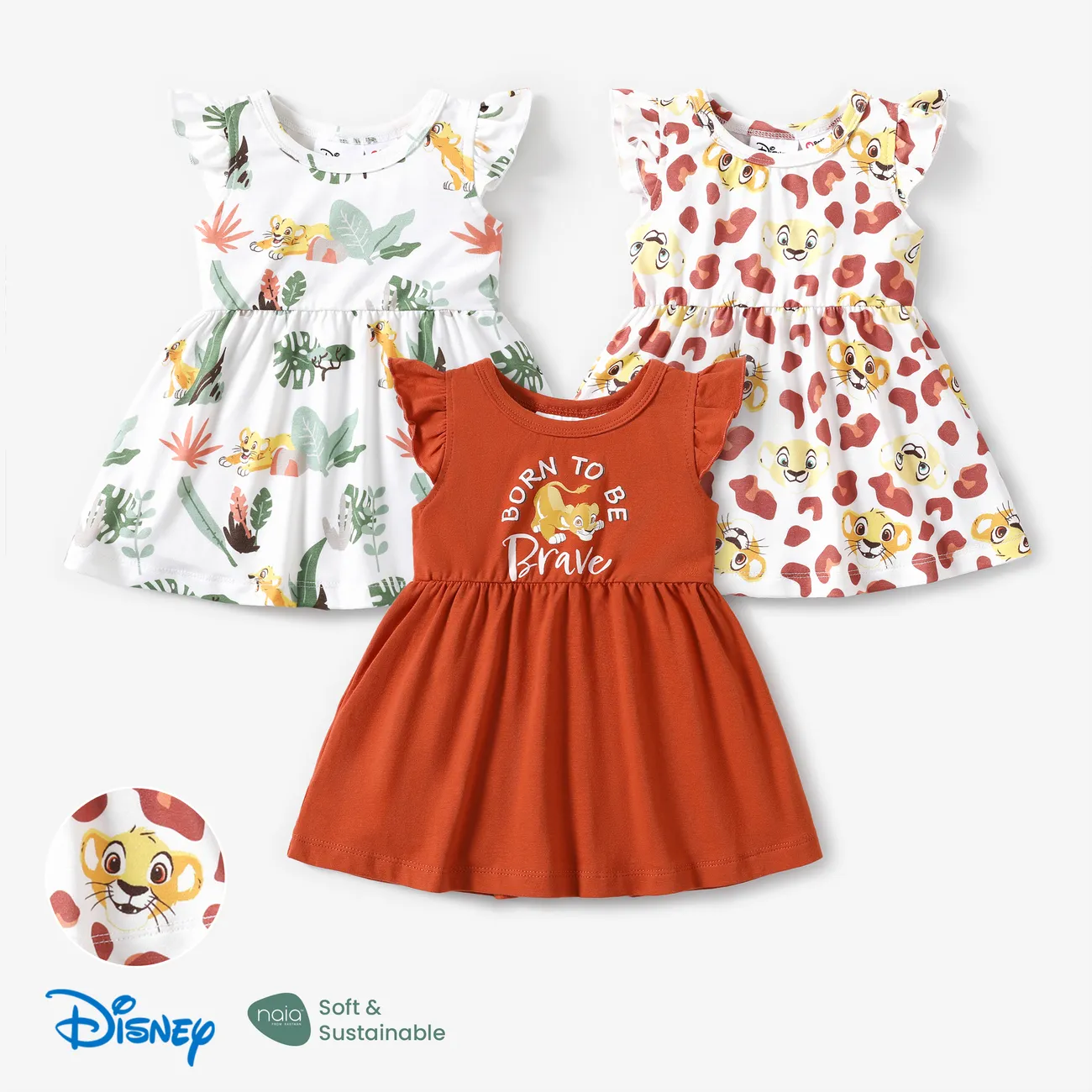 Disney Lion King Baby Girls Simba 1pc Leopard Plant Print Ruffle-sleeve Dress Reddishbrown big image 1