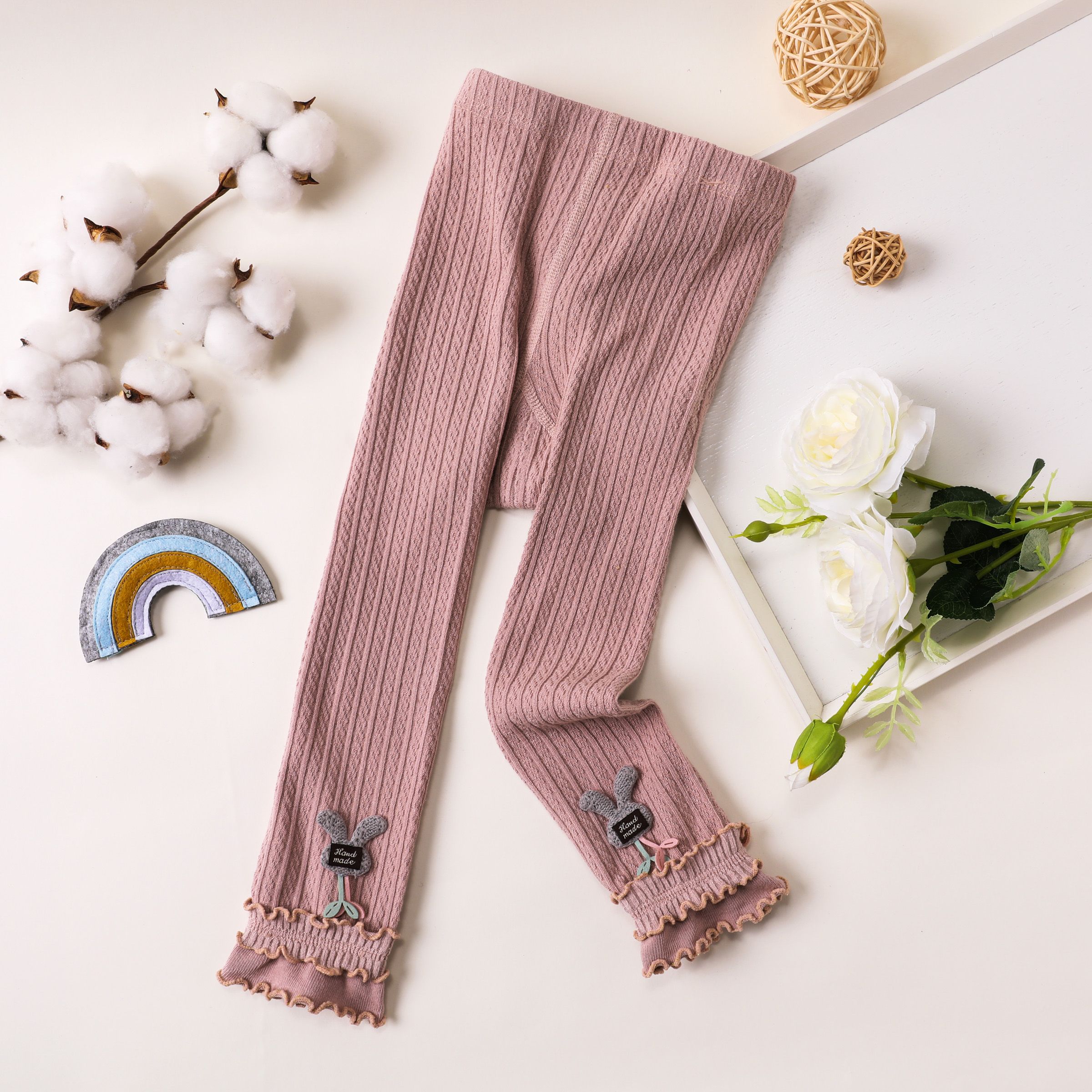 Baby/toddler Three-Layered Cotton Leggings with Elegant Edging and Shiny Thread, Features Dual-Purpo