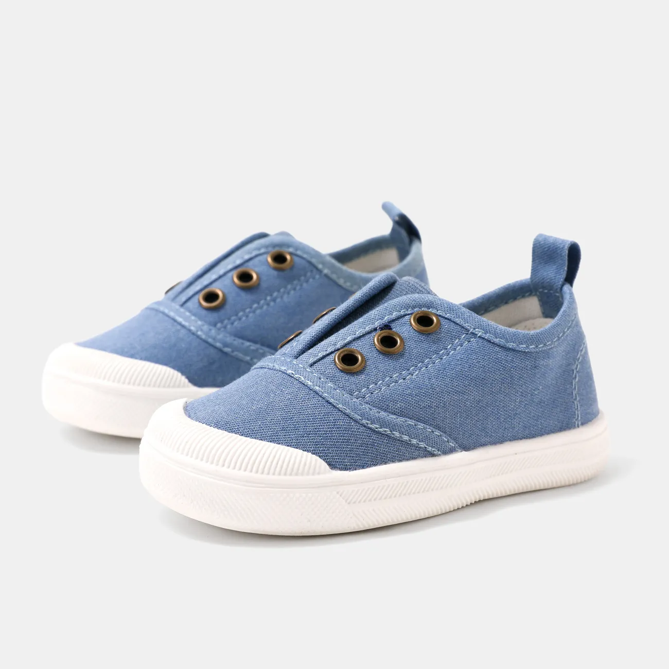Toddler/Kid Casual Style Navy Blue Canvas Buckle Eyelet Slip-on Shoes Blue big image 1
