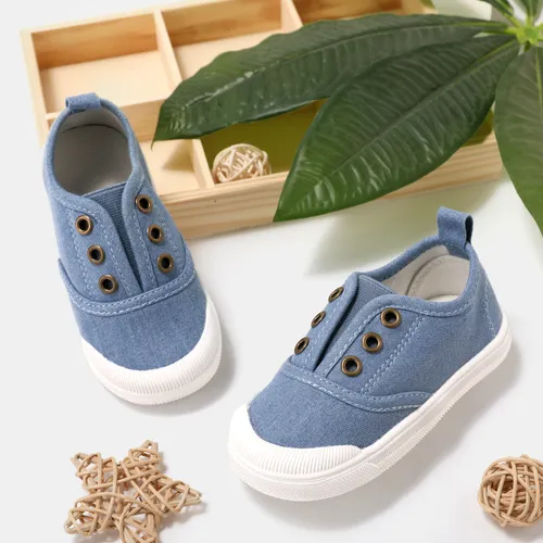 Zapatos sin cordones con ojal de hebilla de lona azul marino de estilo casual para niños pequeños / niños