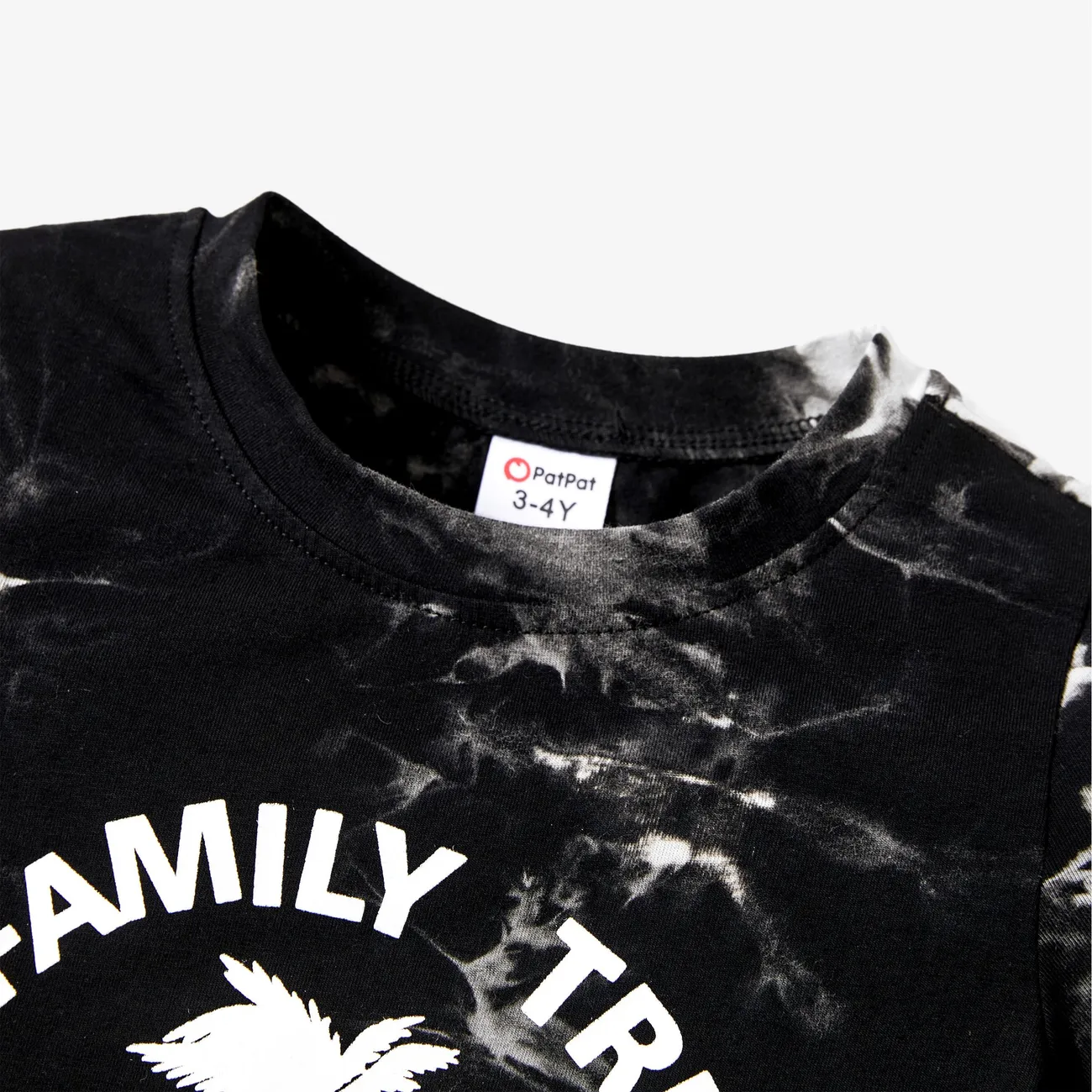 Family Matching Coconut Tree Pattern Tie-Dye Short Sleeves Vacation Tops BlackandWhite big image 1
