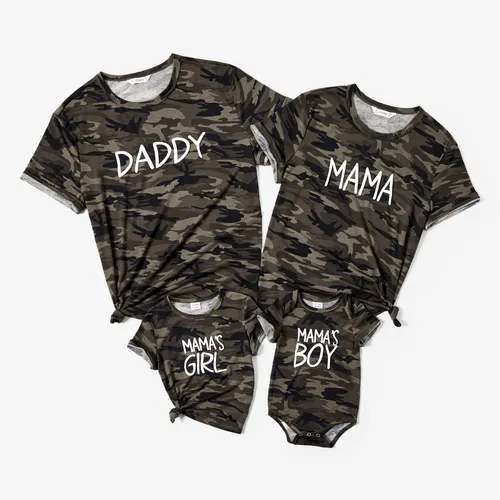 Family Matching Camo Letter Printed Short Sleeves Tops 