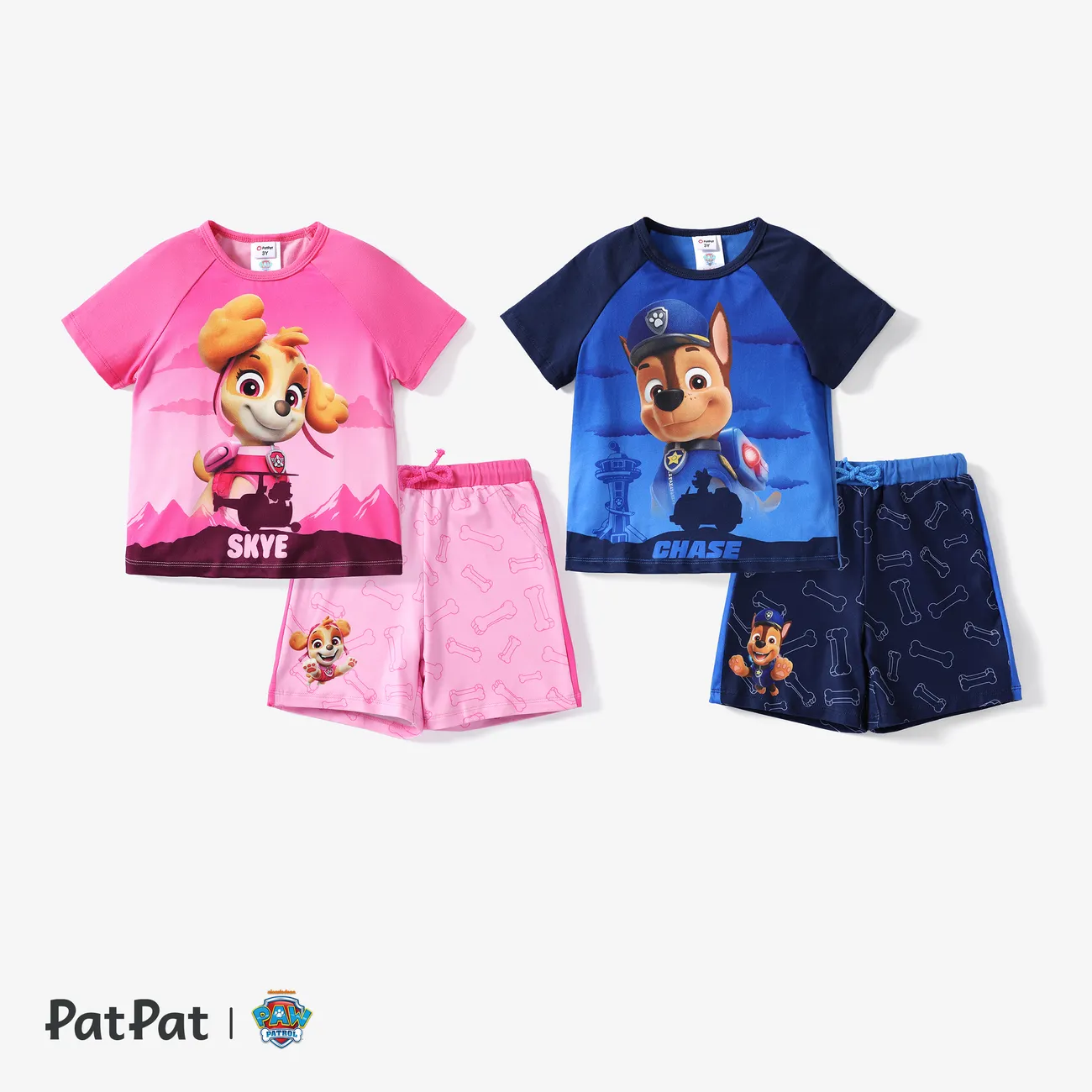 Patrulla de cachorros 2 unidades Niño pequeño Unisex Costura de tela Infantil Perro conjuntos de camiseta Rosado big image 1