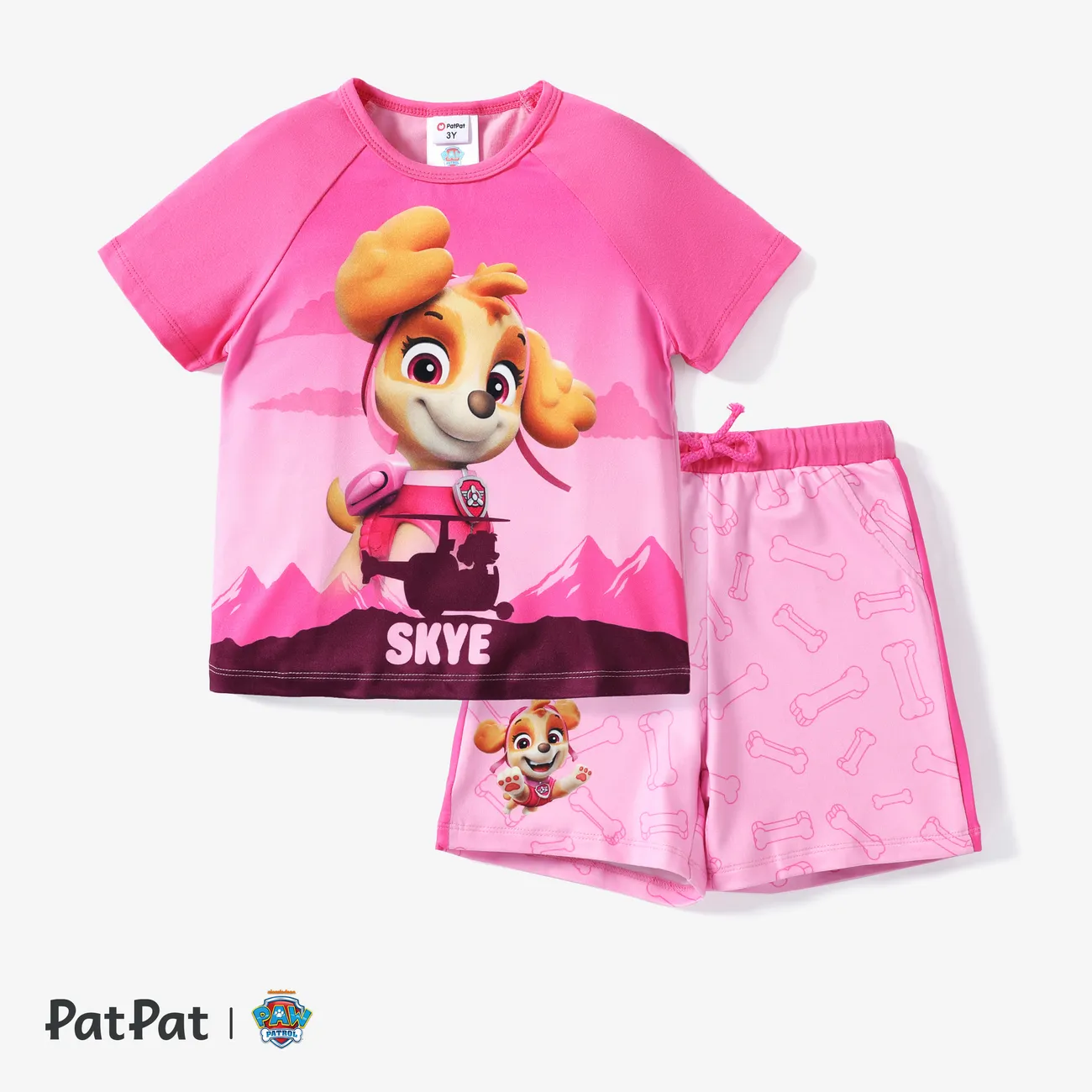 Paw Patrol Toddler Boys/Girls 2pcs Character Print Cotton T-shirt with Shorts Sporty Set Pink big image 1