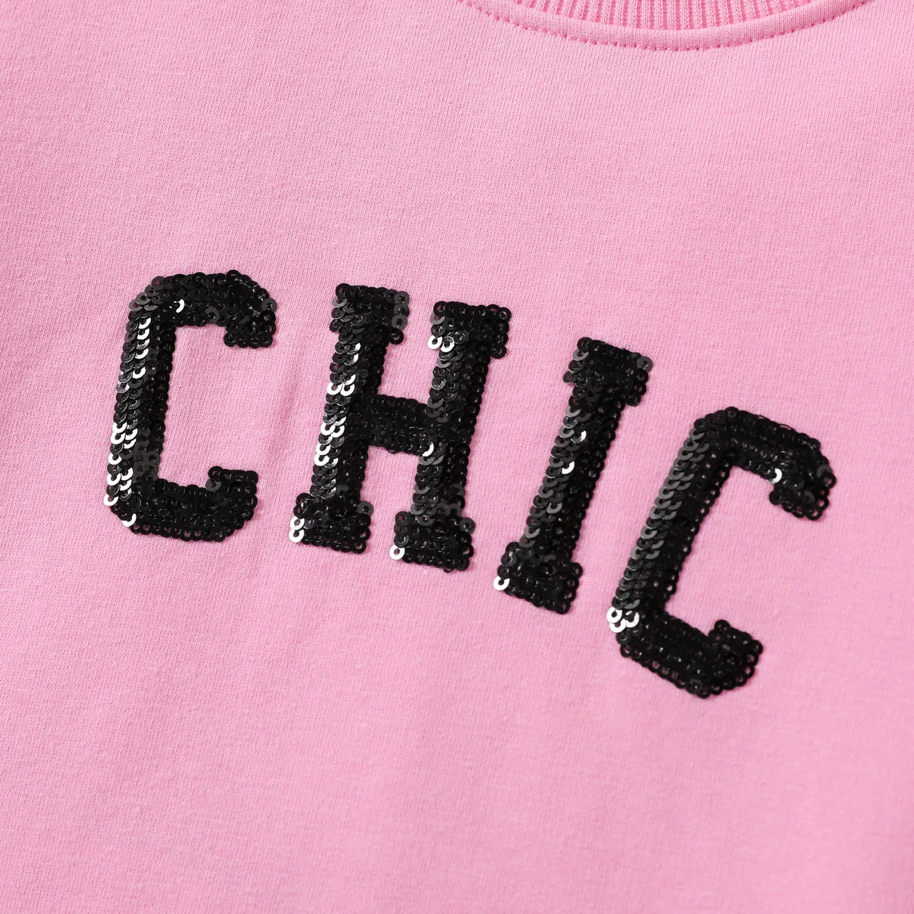 蹣跚學步/小女孩 2 件字母印花 T 恤和亮片刺繡短褲套裝 粉色 big image 1