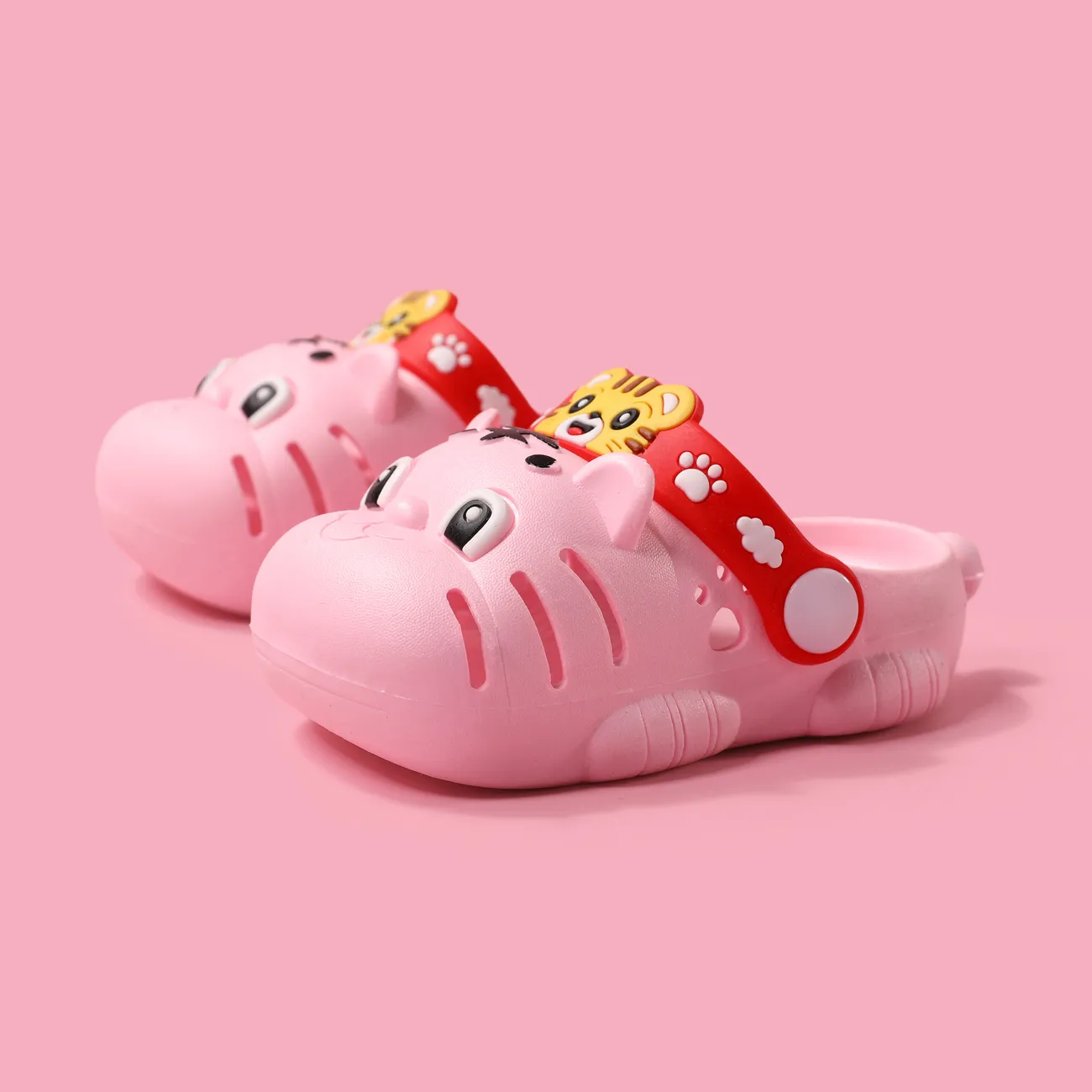 Toddler/Kids Boy/Girl Tiger Shaped Animal Pattern Hole Beach Shoes Pink big image 1