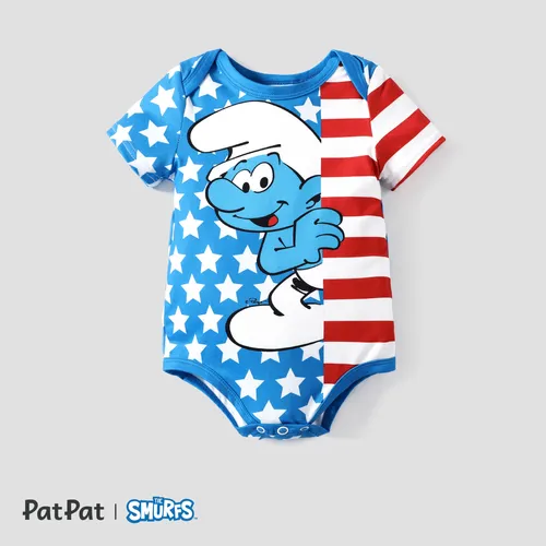 Os Smurfs Baby Girls/Boys Dia da Independência 1pc Personagem Print Onesie