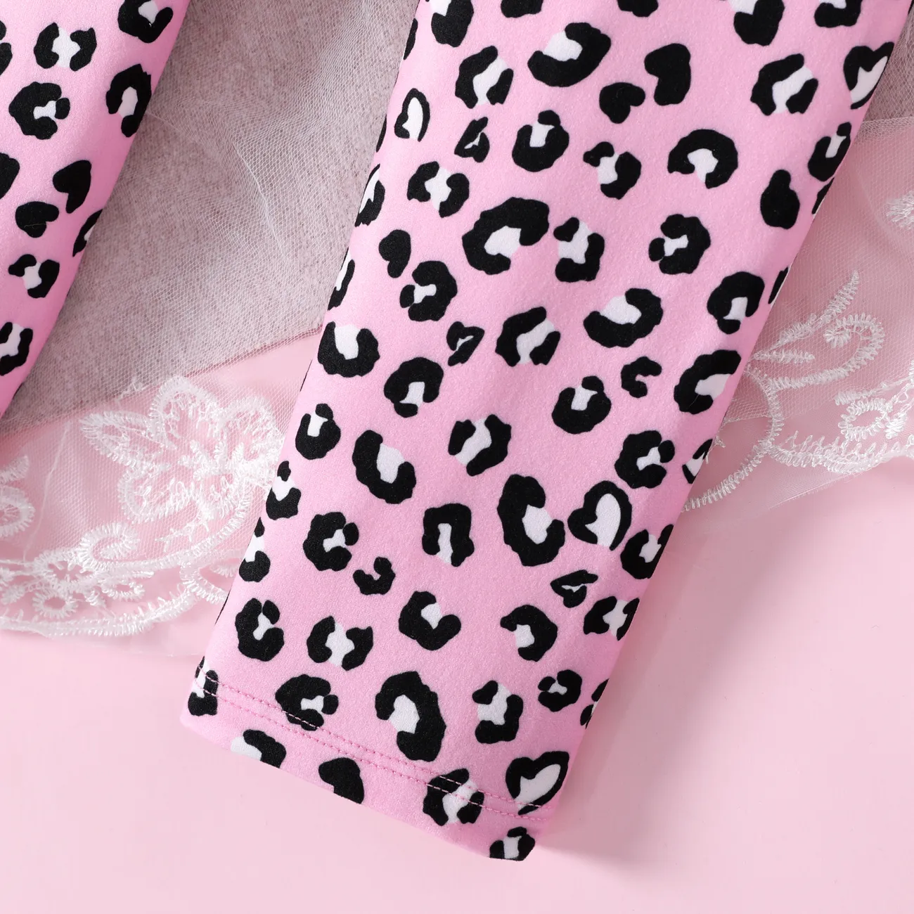 Kid Girl 2pcs Reversible Sequin Tee and Leopard Print Leggings Set White big image 1