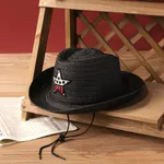 Sombrero de sol para niños vaqueros occidentales para niñas y niños con tejido de paja, acento de estrella de cinco puntas Negro