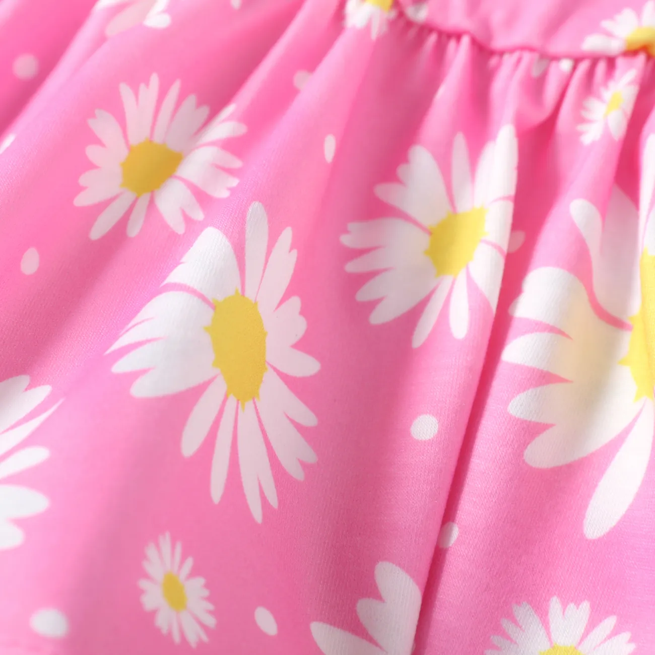 Baby/Toddler Girl 2pcs Puff-sleeve Floral Print Top and Polka Dots Print Leggings Set Pink big image 1