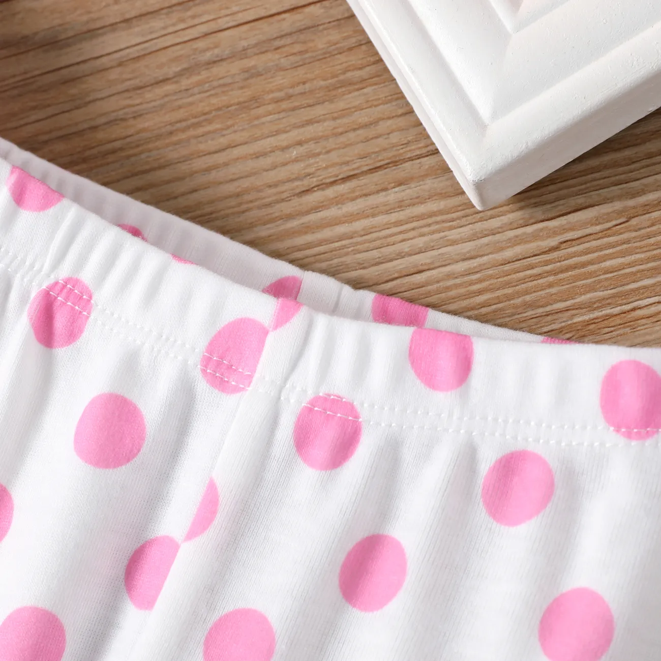 Bebê / Toddler Menina 2pcs Puff-sleeve Floral Print Top e Polka Dots Print Leggings Set Rosa big image 1
