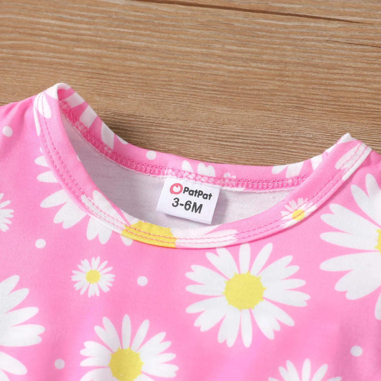 Bebé/Niña Pequeña 2pcs Top con estampado floral con mangas abullonadas y conjunto de leggings con estampado de lunares Rosado big image 1