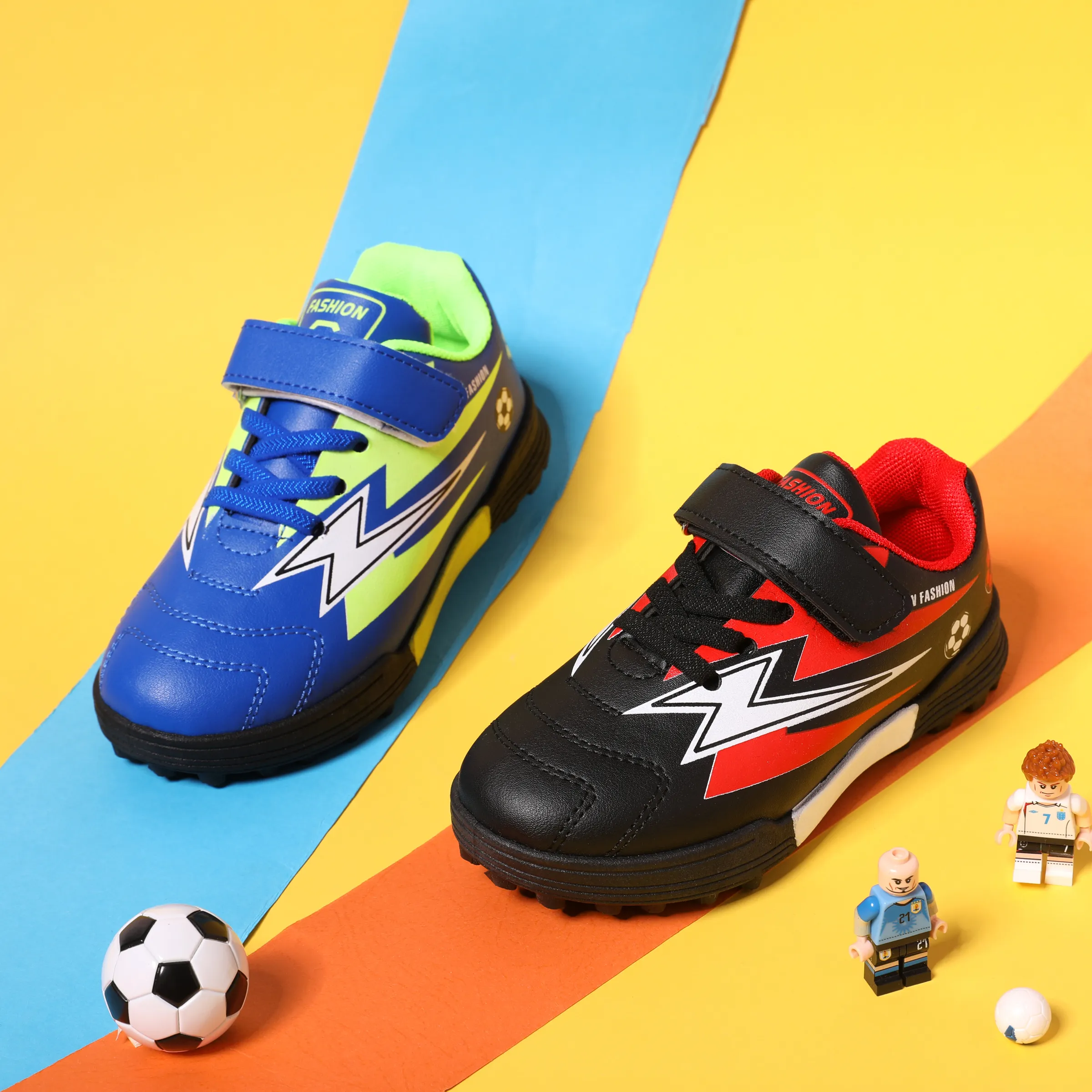 

Toddler/Kid Boy Lightning Pattern Color Block Velcro Sports Shoes