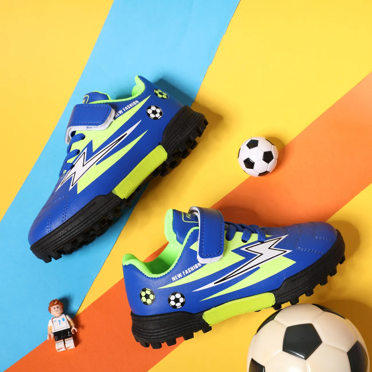 Toddler/Kid Boy Lightning Pattern Color Block Velcro Sports Shoes Blue big image 1