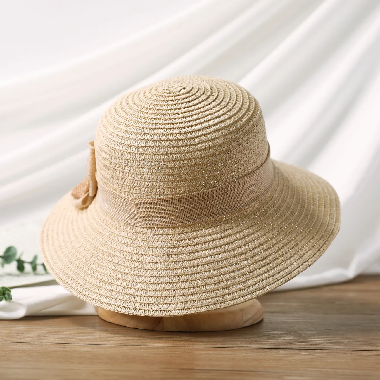 Sommer-Sonnenhut für Mädchen mit Schleife und gerollter Krempe, Stroh-Strandhut für Reisen und Urlaub Beige big image 1