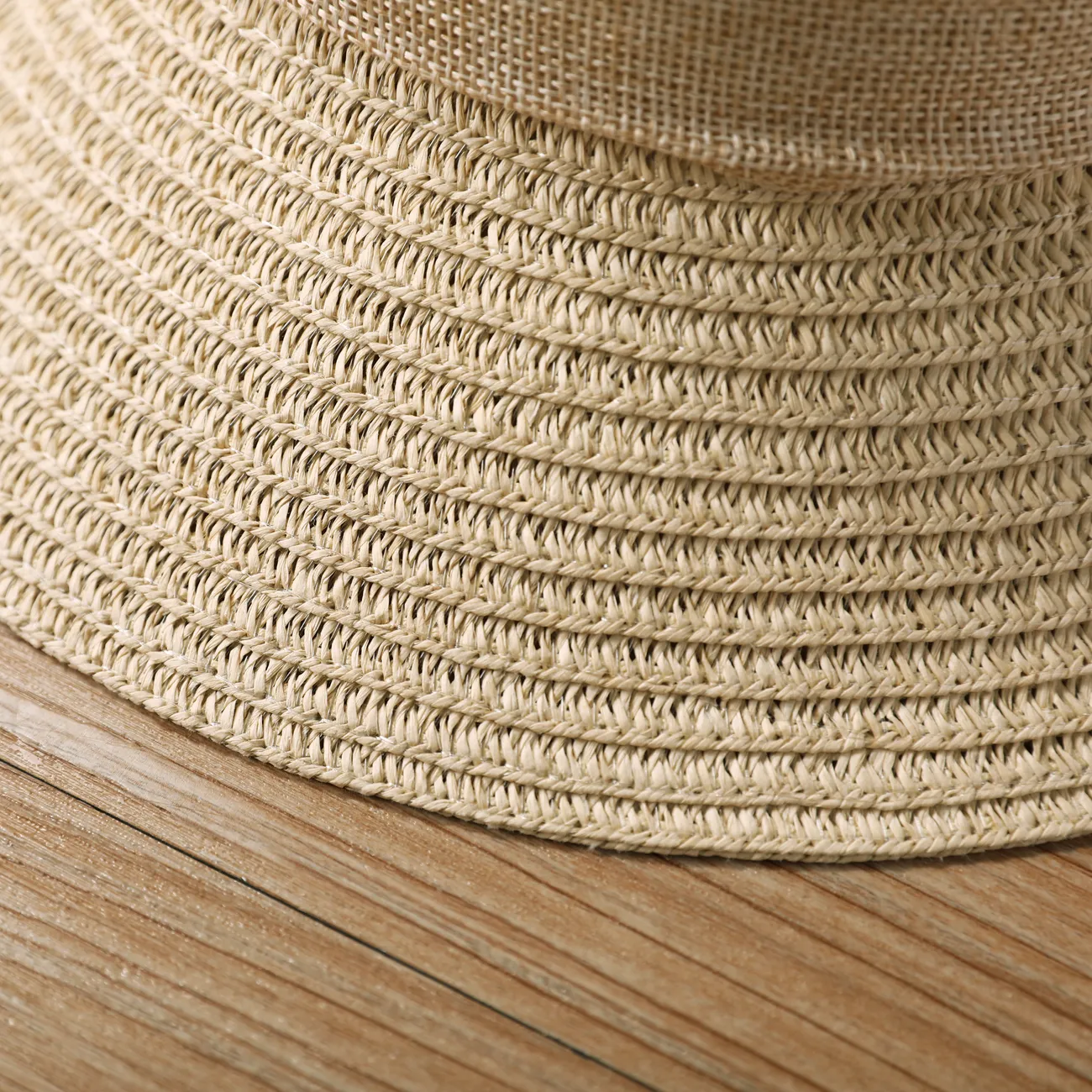 Chapéu de Sol de Verão para Meninas com Laço e Abas Enroladas, Chapéu de Praia de Palha para Viagens e Férias Cor Bege big image 1