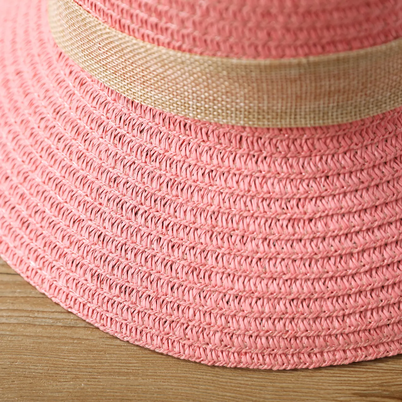 Summer Sun Hat for Girls with Bowknot and Rolled Brim, Straw Beach Hat for Travel and Vacation Pink big image 1
