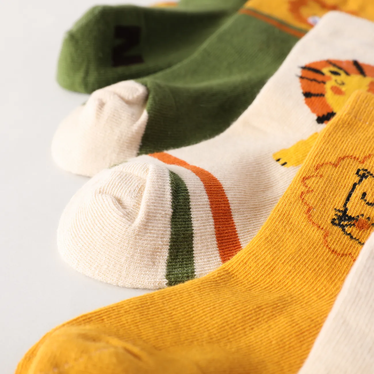 5er-Pack Kleinkind/Kinder Kindliche Socken mit Cartoon-Löwenmuster in der Mitte der Wade Mehrfarben big image 1