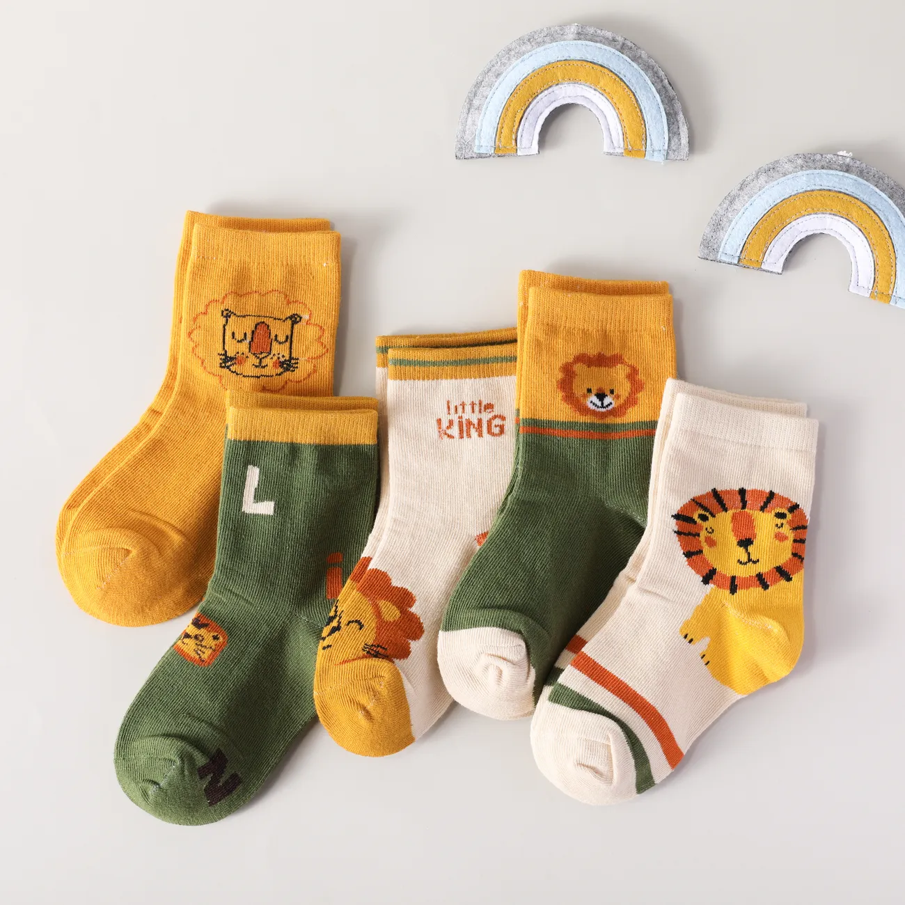 Paquete de 5 calcetines infantiles con estampado de león de dibujos animados para niños pequeños / niños multicolor big image 1