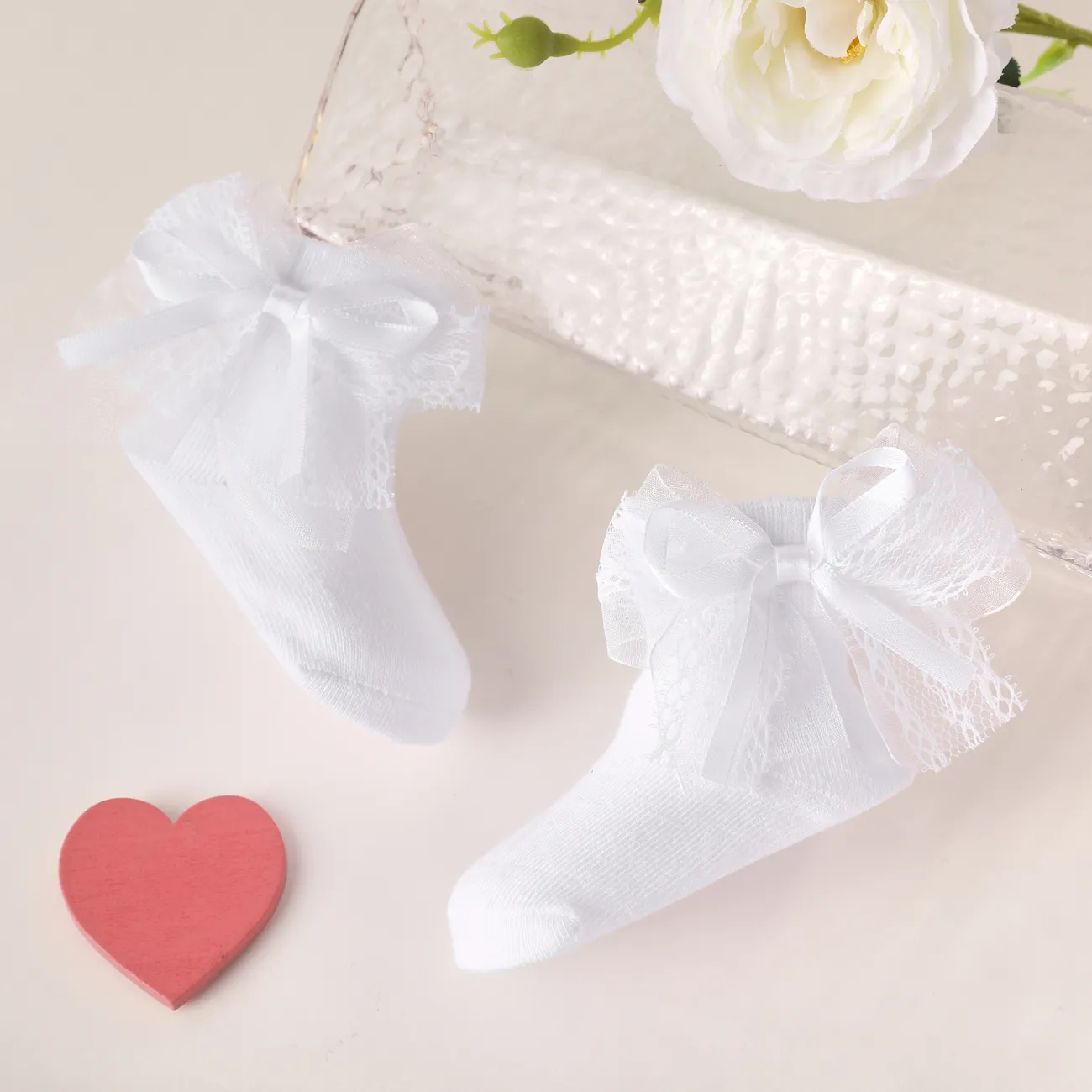 Baby Girl Sweet Lace Butterfly Bow Anti-Slip Socks White big image 1