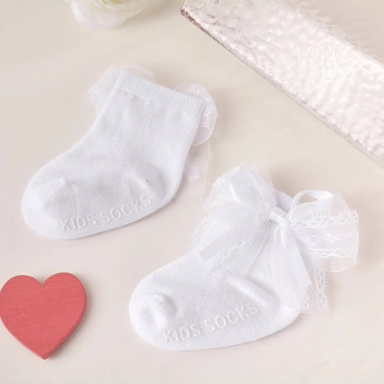 Bebê menina doce renda borboleta laço anti-derrapante meias Branco big image 1